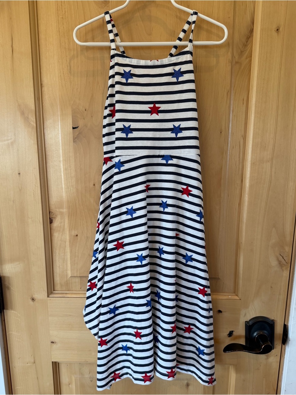 Jumping Beans, Striped Star Print Sundress — Red & Blue Stars.
Size: 7